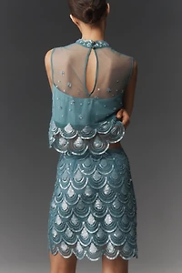 Maeve Beaded Scallop Sequin Knee-Length Skirt