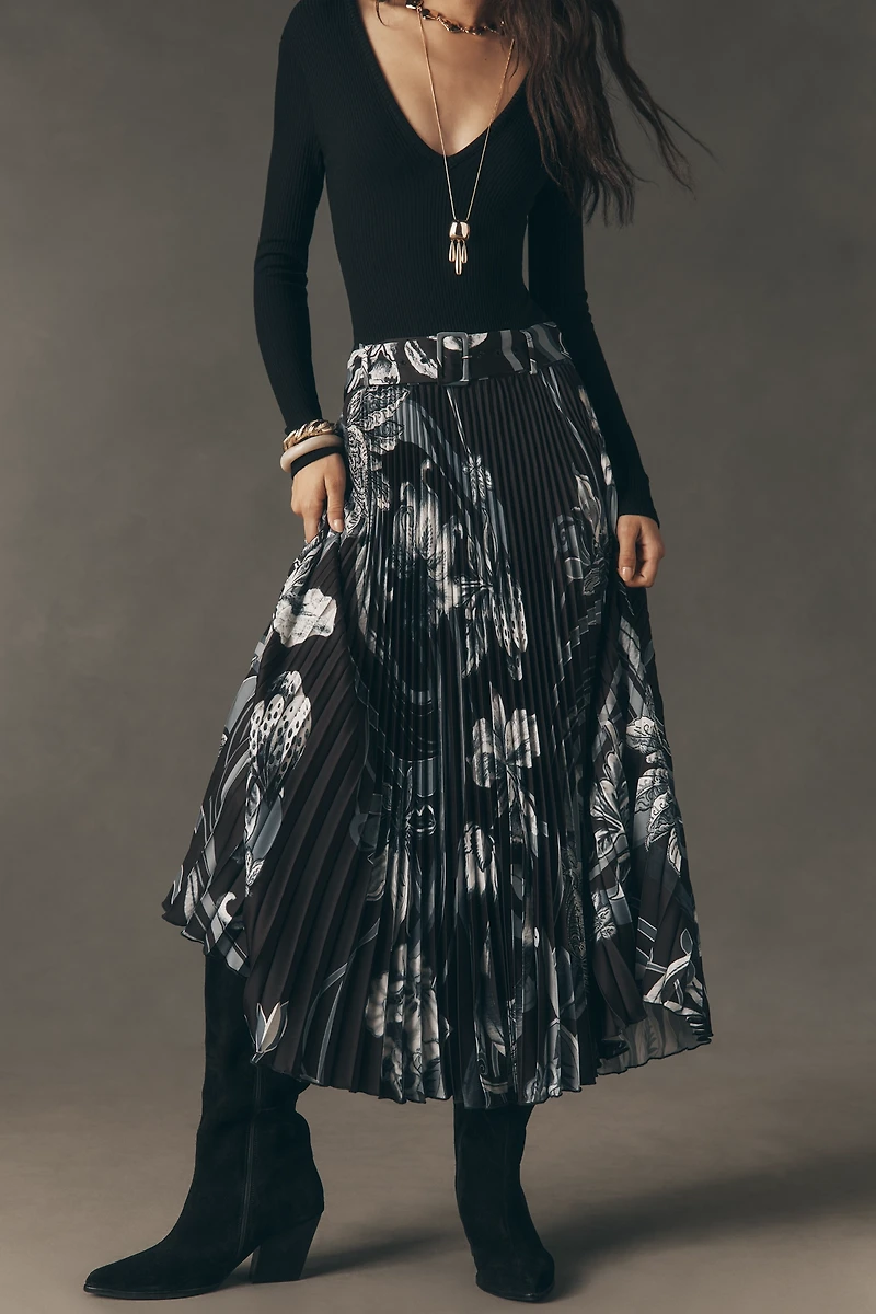 Ranna Gill Pleated A-Line Midi Skirt