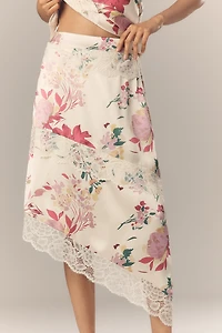 Elliatt Rosalina Asymmetric Satin Midi Skirt