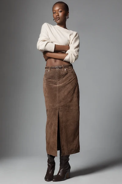 Bl-nk Black Coffee Leather Midi Skirt