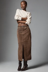 Bl-nk Black Coffee Leather Midi Skirt