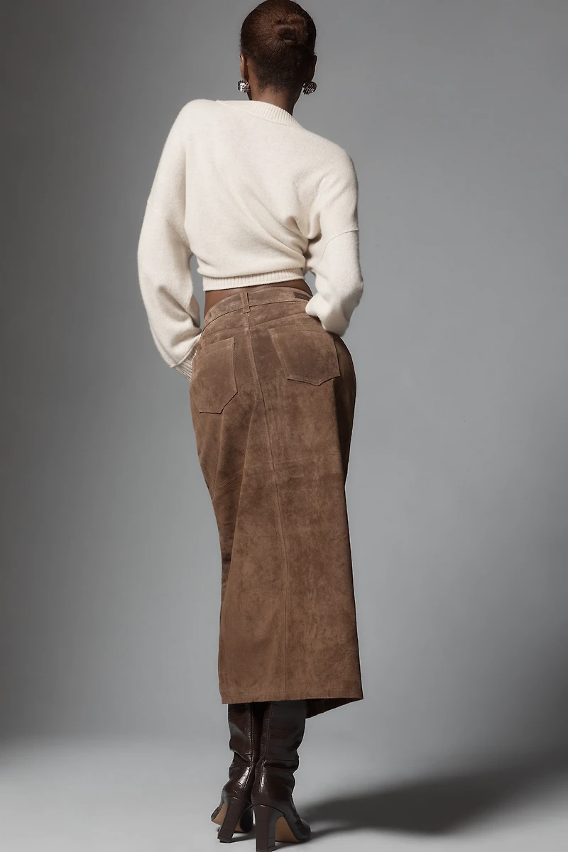 Bl-nk Black Coffee Leather Midi Skirt