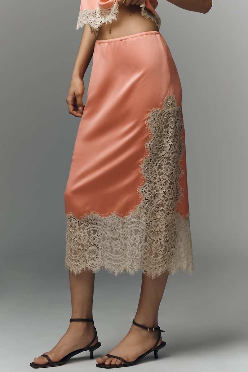 Bl-nk Cinzia Laced Satin Midi Skirt