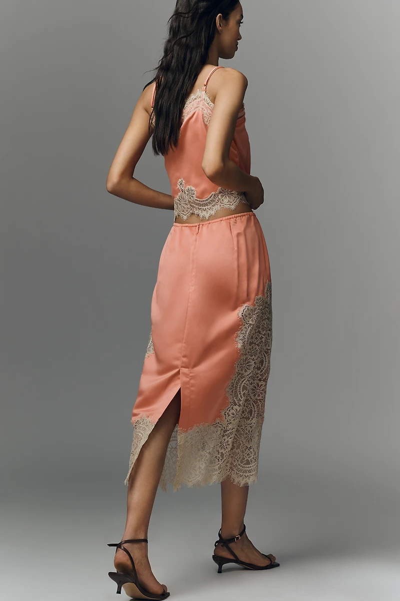 Bl-nk Cinzia Laced Satin Midi Skirt