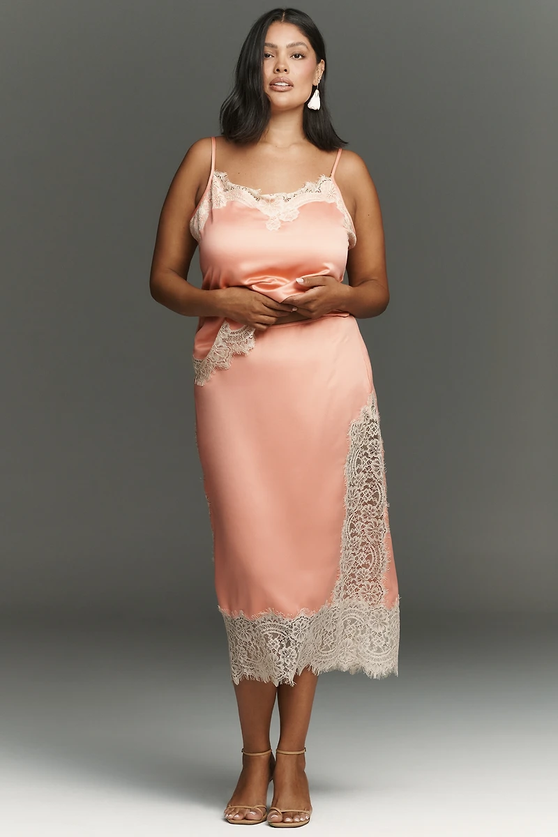 Bl-nk Cinzia Laced Satin Midi Skirt