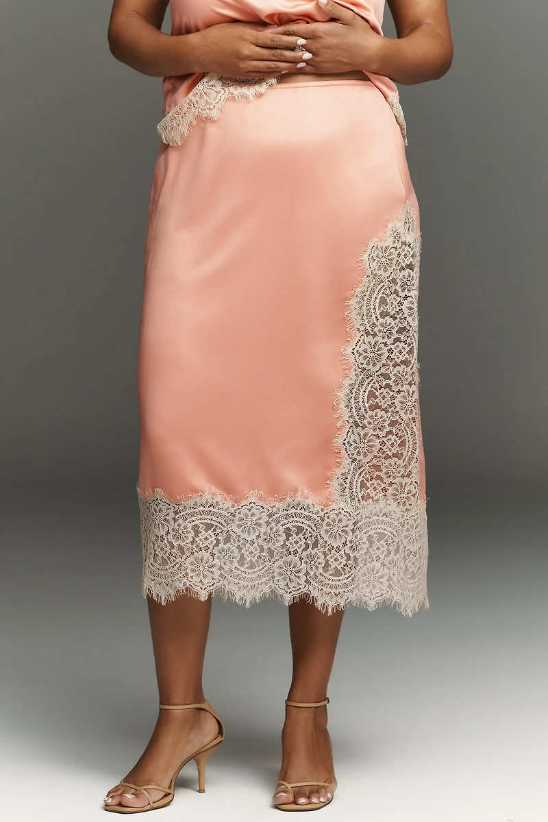 Bl-nk Cinzia Laced Satin Midi Skirt
