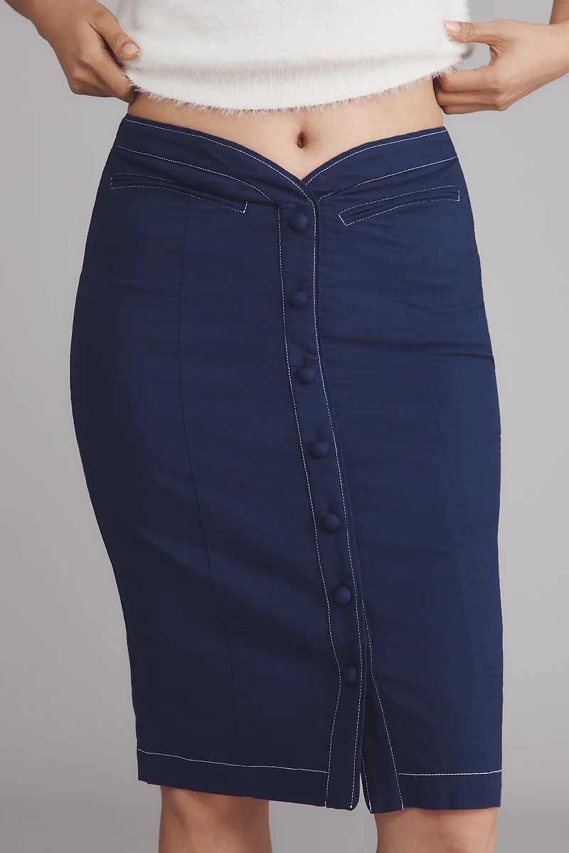 Maeve Curved-Waist Buttondown Pencil Skirt