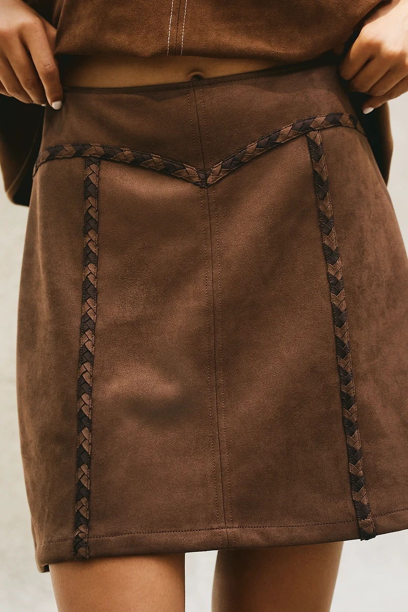 Maeve Faux-Suede Whipstitch A-Line Mini Skirt