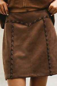Maeve Faux-Suede Whipstitch A-Line Mini Skirt