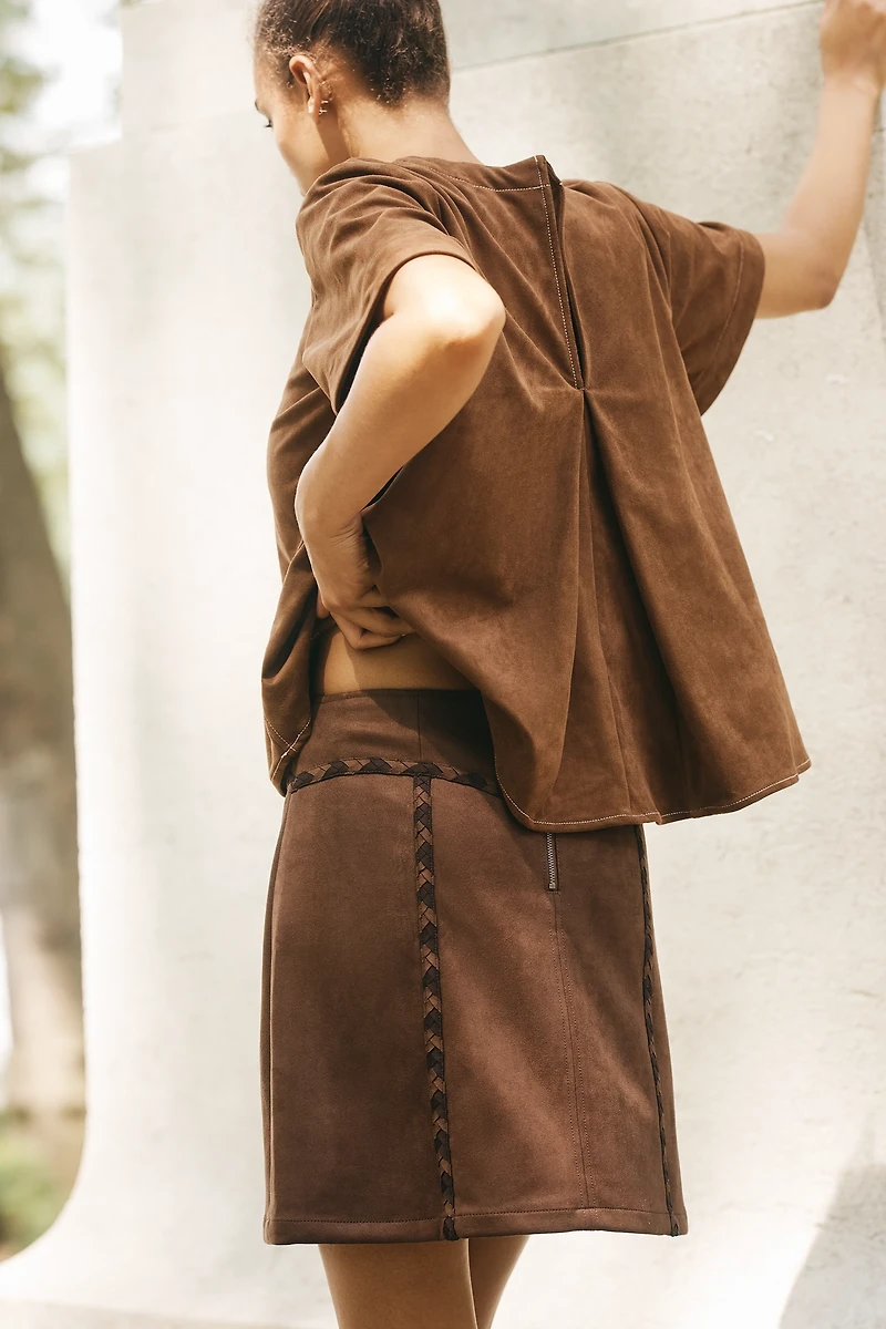 Maeve Faux-Suede Whipstitch A-Line Mini Skirt