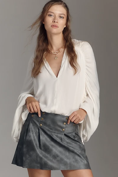 By Anthropologie Faux-Leather Studded Mini Skirt