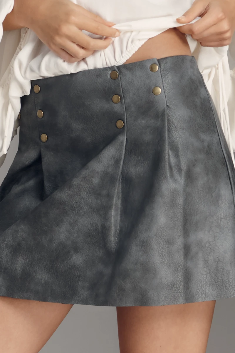 By Anthropologie Faux-Leather Studded Mini Skirt