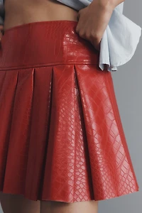 Maeve Patent Faux-Leather Pleated Mini Skirt