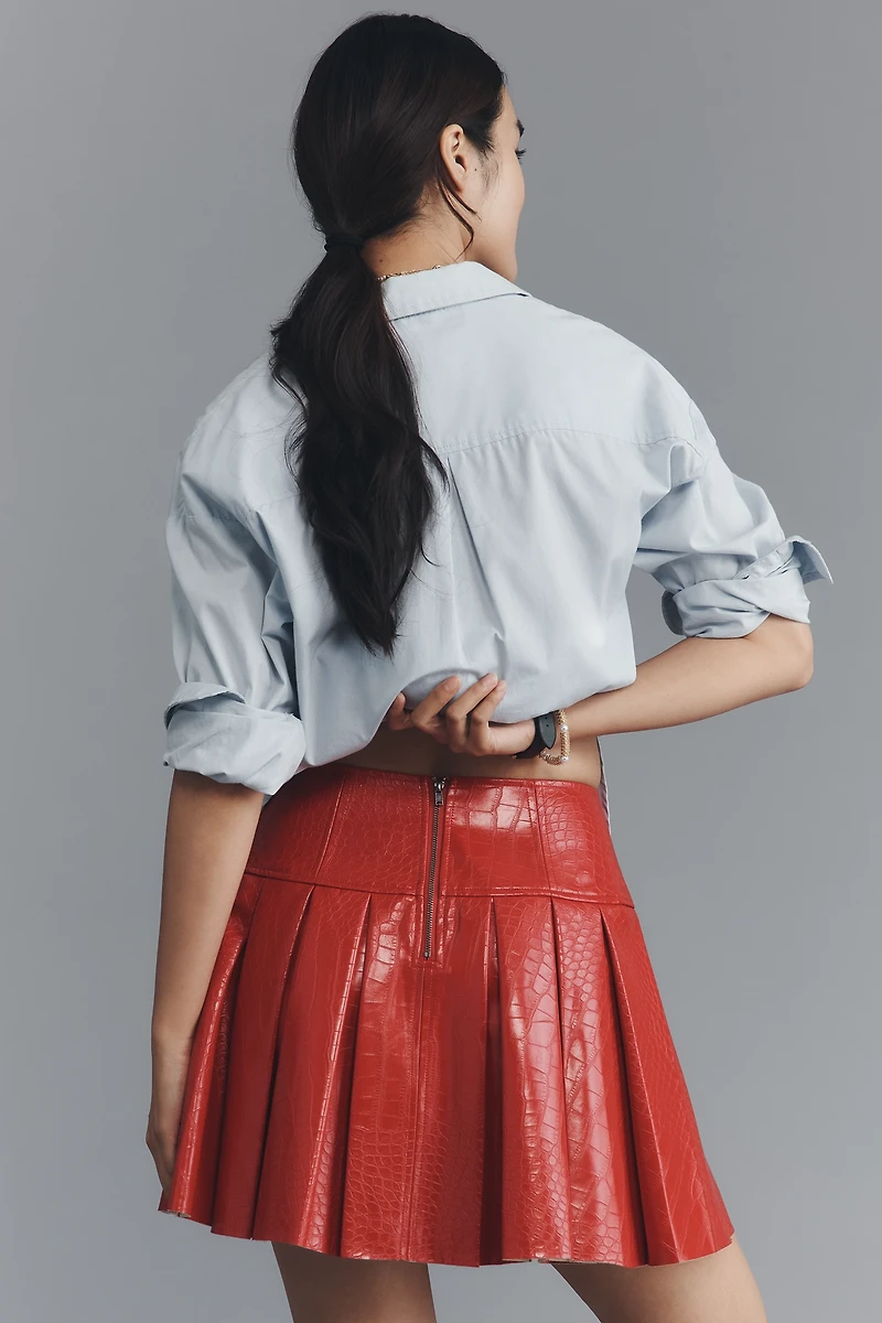 Maeve Patent Faux-Leather Pleated Mini Skirt