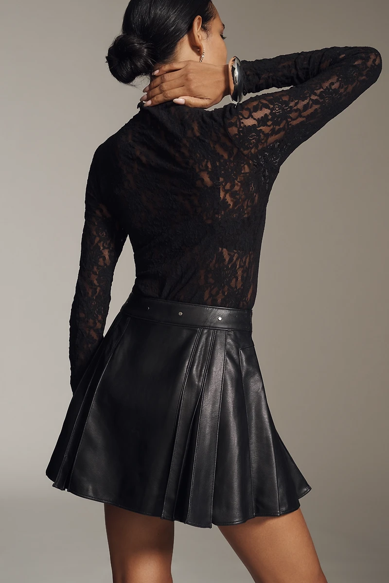 By Anthropologie Faux-Leather Pleated Hardware Mini Skirt