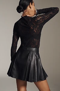 By Anthropologie Faux-Leather Pleated Hardware Mini Skirt