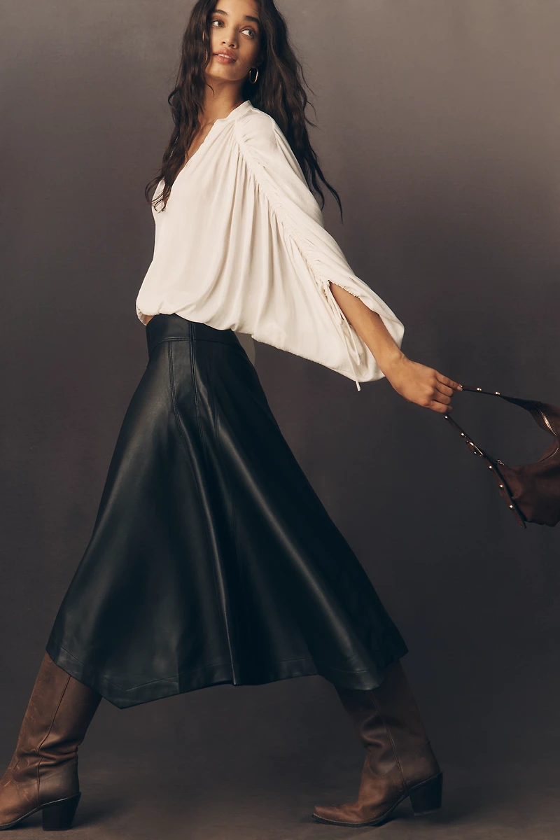 By Anthropologie Faux Leather Midi Skirt