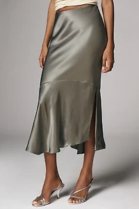 Maeve Satin Asymmetric Midi Skirt