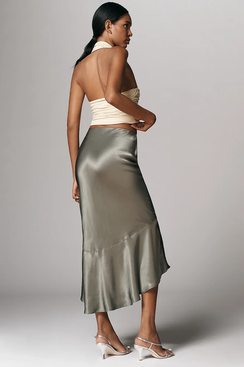 Maeve Satin Asymmetric Midi Skirt