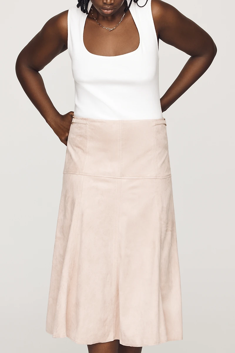 Maeve Twyla Paneled Faux Suede Midi Skirt