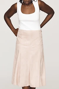 Maeve Twyla Paneled Faux Suede Midi Skirt