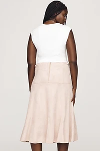 Maeve Twyla Paneled Faux Suede Midi Skirt