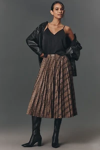 Endless Rose Animal Print Pleated Midi Skirt