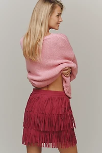 Endless Rose Faux-Suede Fringe Mini Skirt