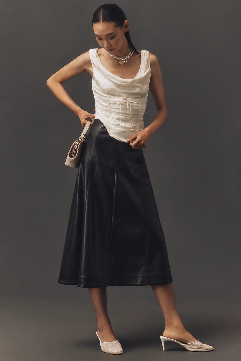English Factory Faux Leather A-Line Midi Skirt