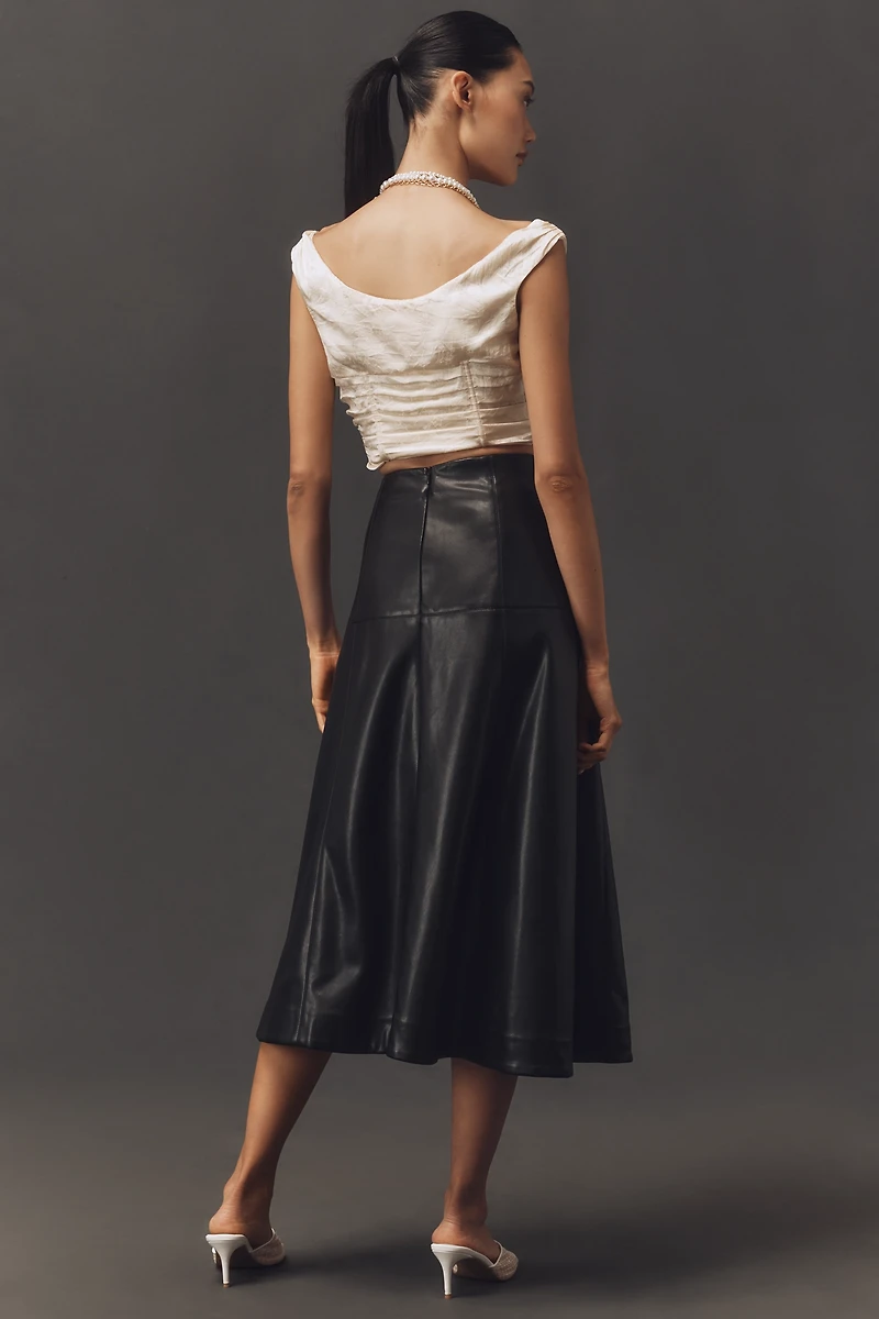 English Factory Faux Leather A-Line Midi Skirt