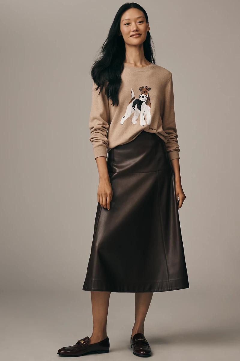 English Factory Faux Leather A-Line Midi Skirt