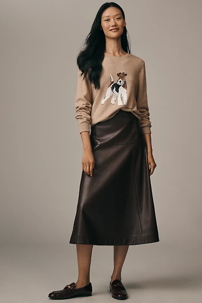 English Factory Faux Leather A-Line Midi Skirt