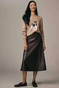 English Factory Faux Leather A-Line Midi Skirt