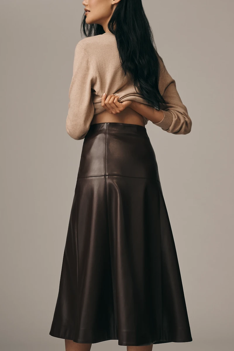 English Factory Faux Leather A-Line Midi Skirt