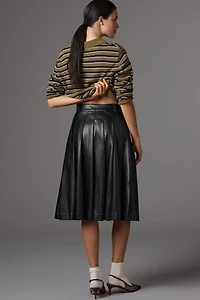 English Factory Faux-Leather Pleated Midi Skirt