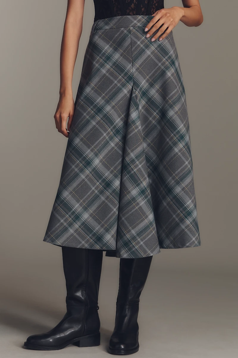 English Factory Plaid A-Line Midi Skirt