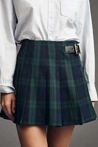 English Factory Pleated Plaid Mini Skirt