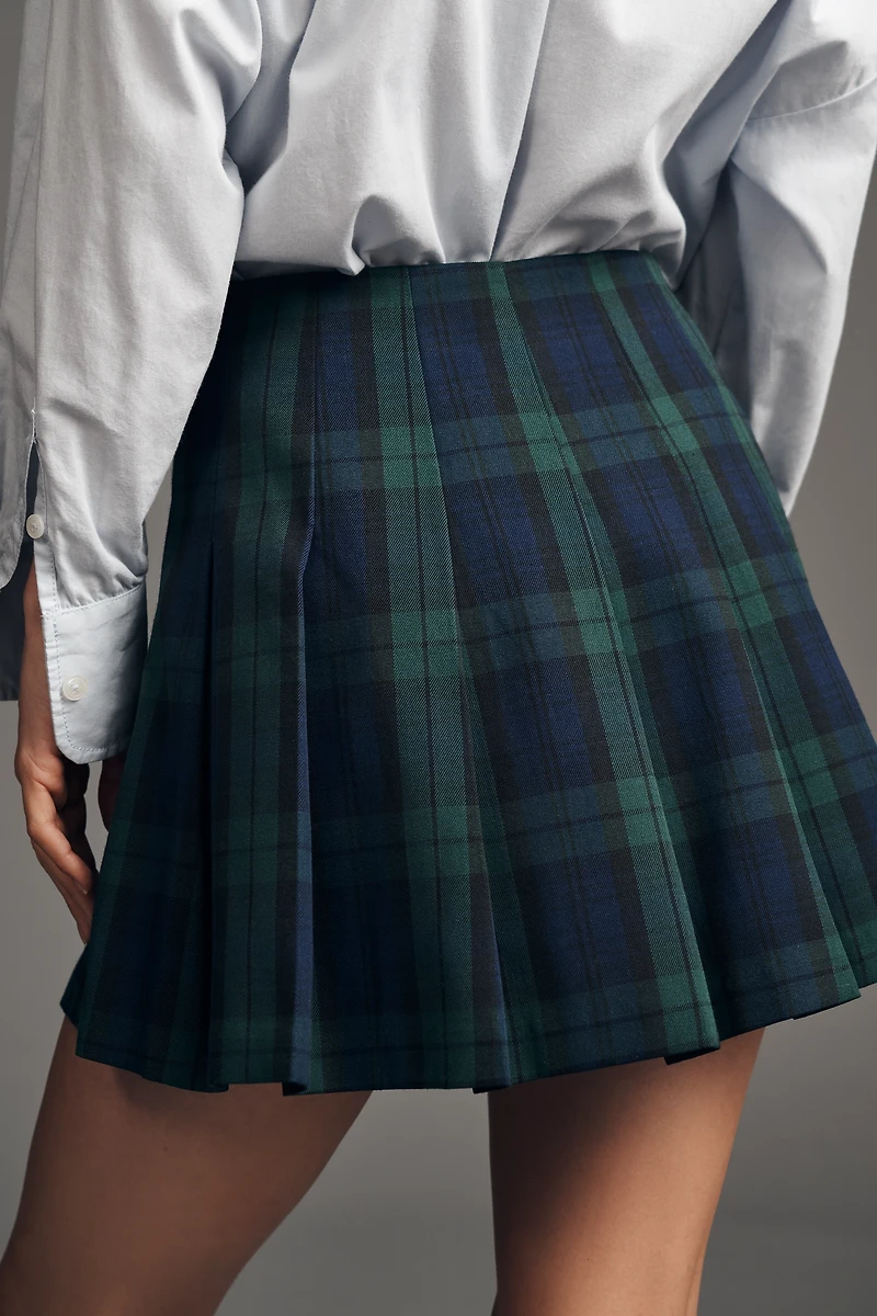 English Factory Pleated Plaid Mini Skirt