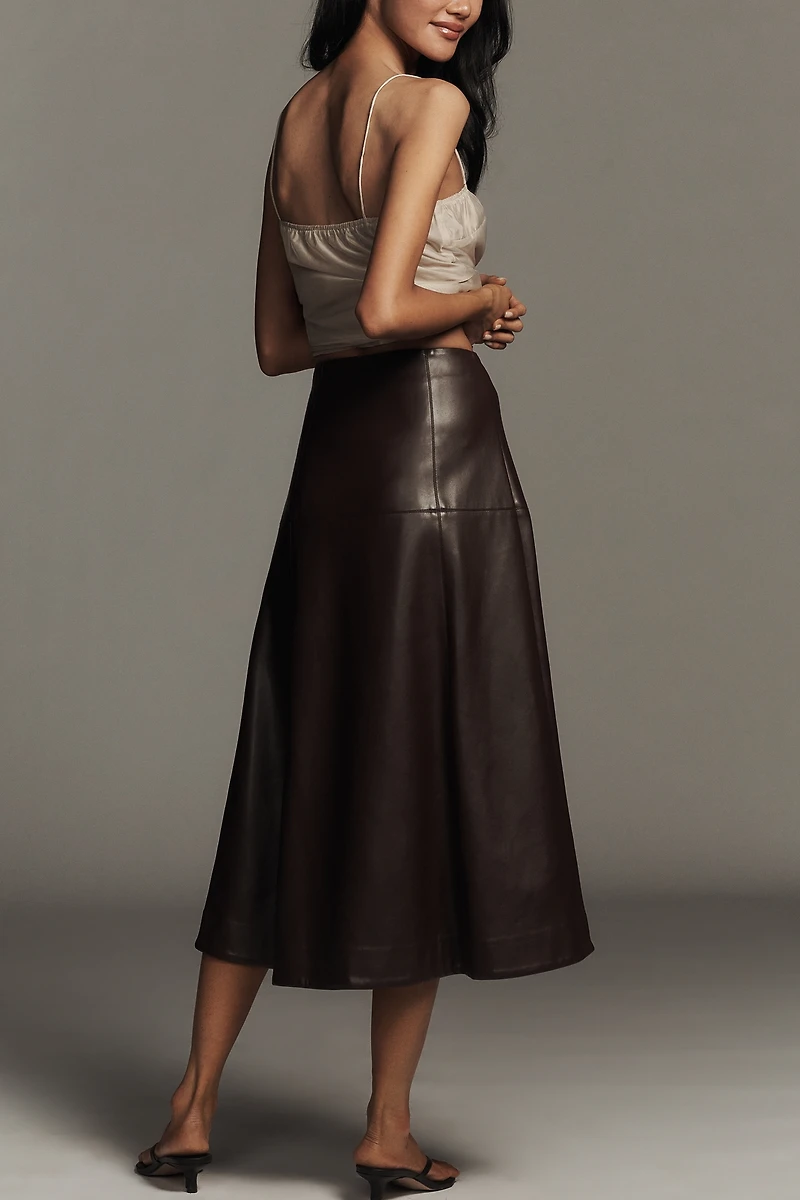English Factory Faux Leather High-Rise Midi Skirt