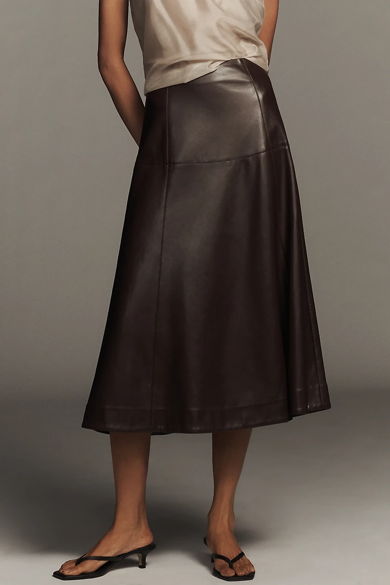 English Factory Faux Leather High-Rise Midi Skirt
