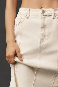 Avec Les Filles Paneled Flare Denim Midi Skirt
