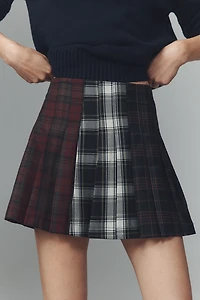 Avec Les Filles Multi-Plaid Pleated Mini Skirt