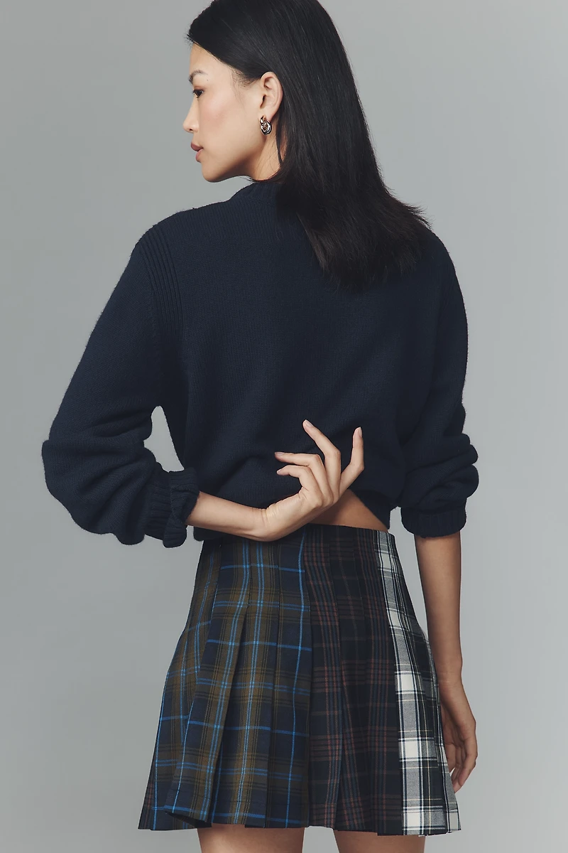Avec Les Filles Multi-Plaid Pleated Mini Skirt