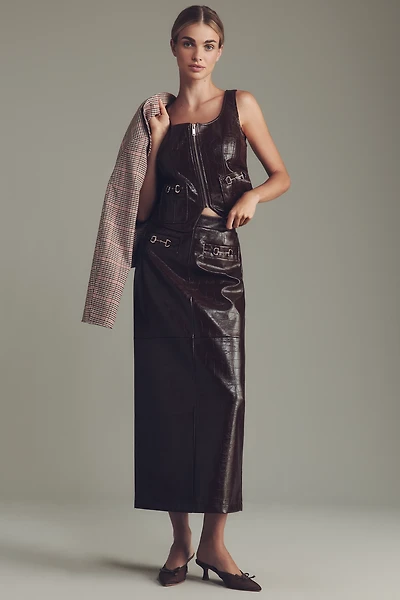 Avec Les Filles Faux-Leather Column Midi Skirt