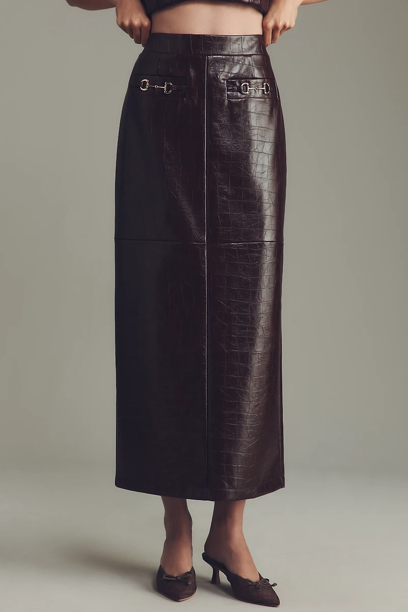 Avec Les Filles Faux-Leather Column Midi Skirt
