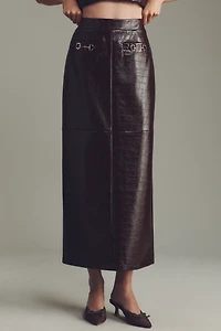 Avec Les Filles Faux-Leather Column Midi Skirt
