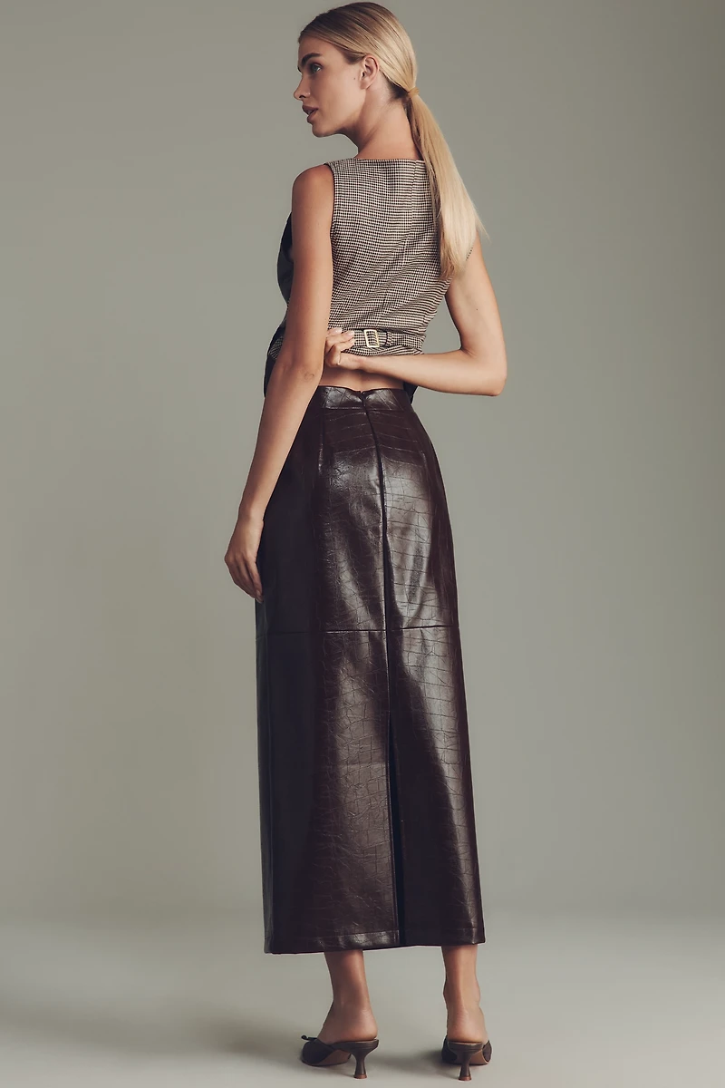 Avec Les Filles Faux-Leather Column Midi Skirt
