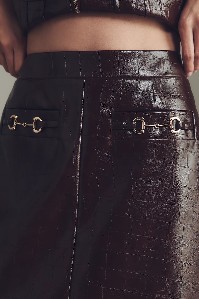 Avec Les Filles Faux-Leather Column Midi Skirt