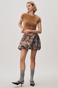 Avec Les Filles Floral Bubble-Hem Mini Skirt