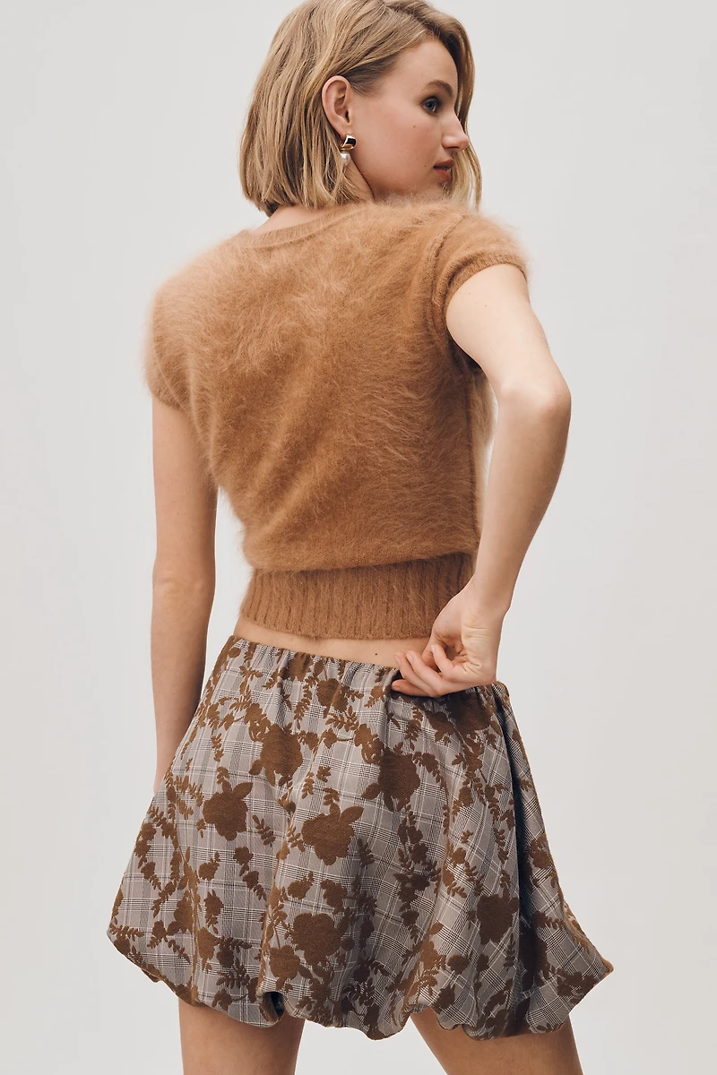 Avec Les Filles Floral Bubble-Hem Mini Skirt